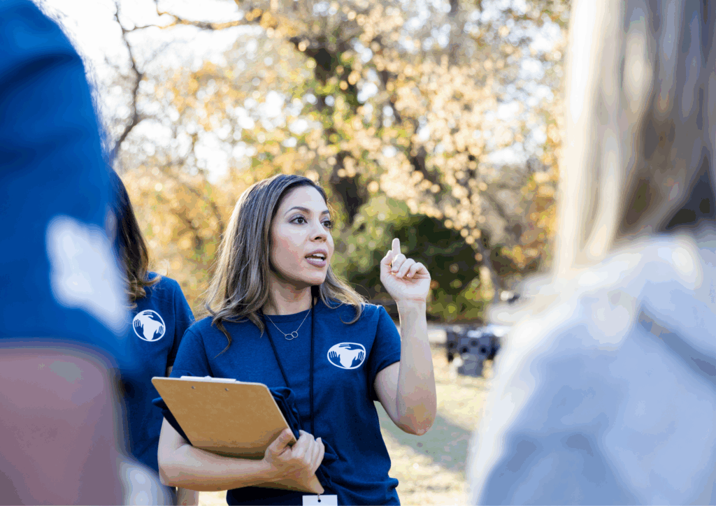 Volunteer talking with a clinical research coordinator